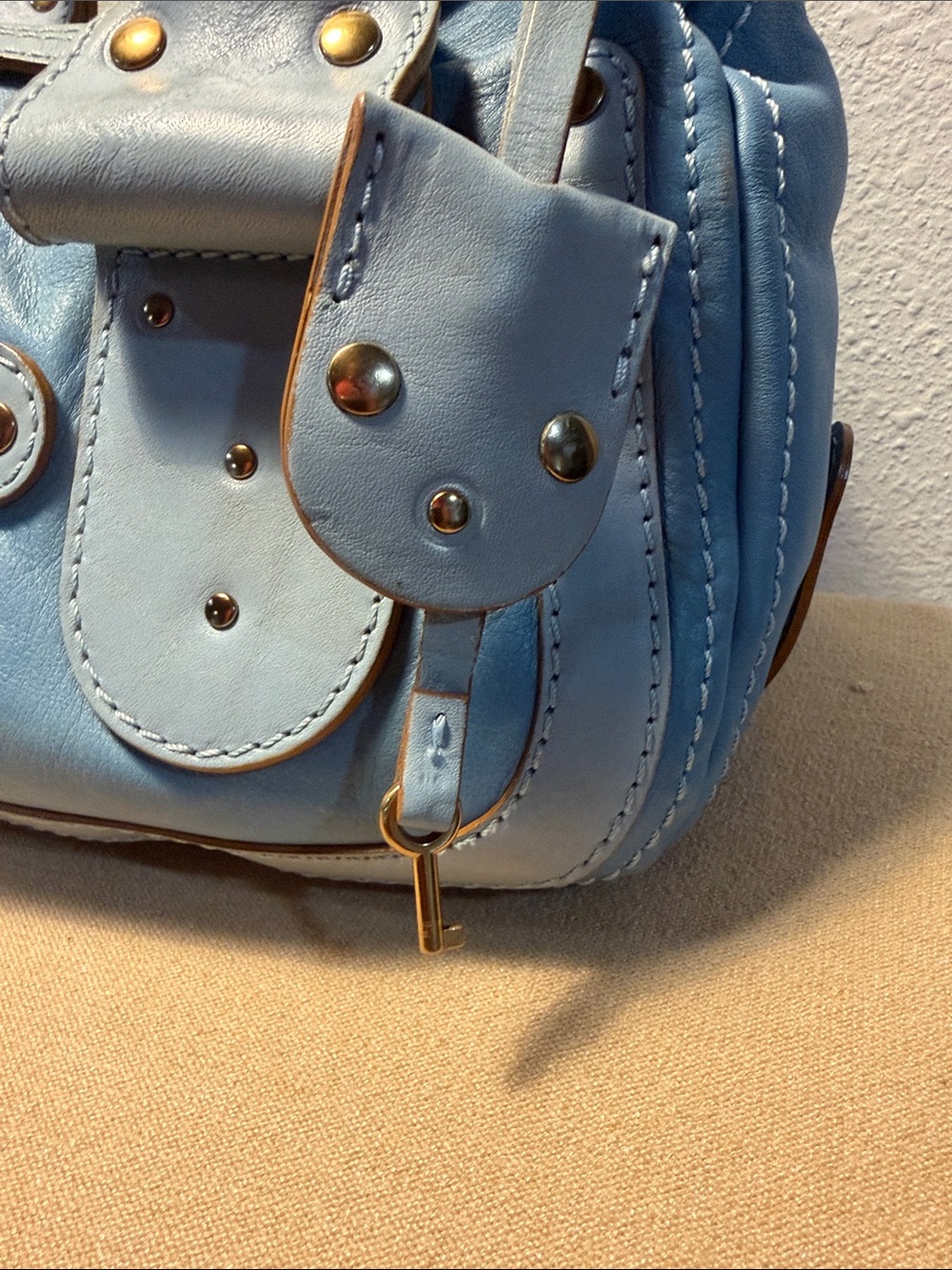 Chloé Blue Leather Boston Tote Bag - Picture 4 of 13